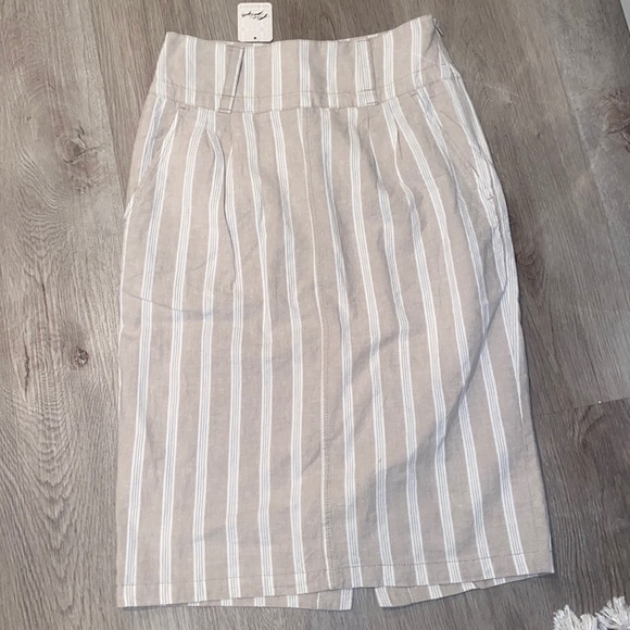 NWT Free People Juniper Beige Striped Midi Skirt - Picture 2 of 4